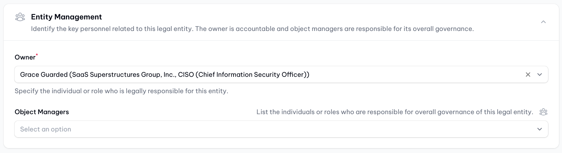  Attributes: Legal entity management