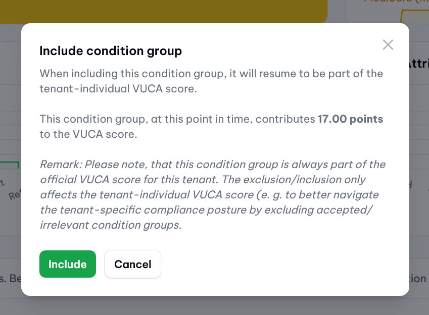 VUCA score: Inclusion of a condition group to the tenant-specific VUCA score (demo data).