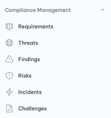 vucavoid navigation: Second section of the sidebar navigation for 'Compliance Management'.