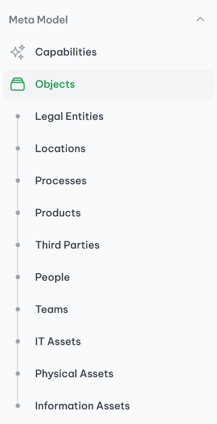 vucavoid navigation: Fourth section of the sidebar navigation for 'Meta Model'.