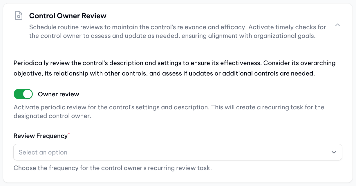 vucavoid controls: Configuration of the owner review per control