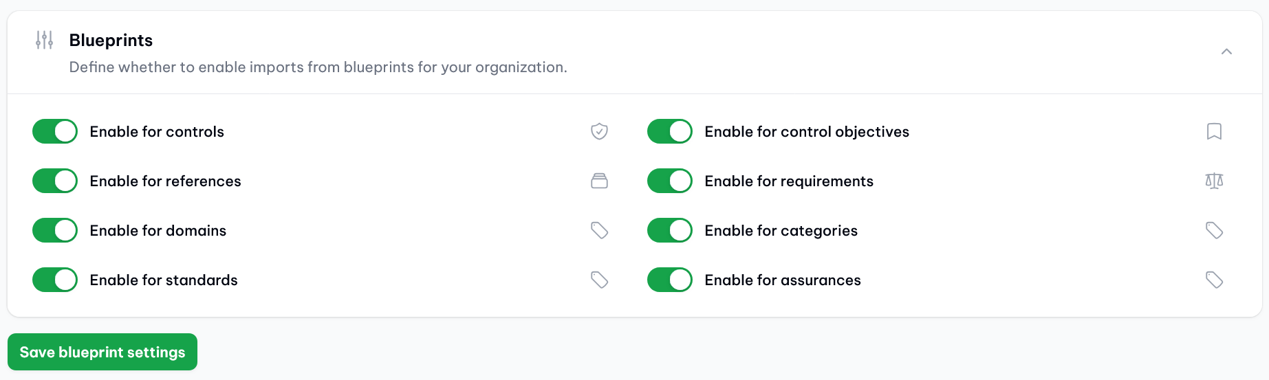 vucavoid blueprints: To use blueprints, the functionality needs to be activated in the tenant settings first.