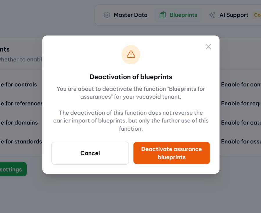 vucavoid blueprints: The deactivation of blueprints needs to be confirmed in a modal request - same applies to the activation of blueprints.