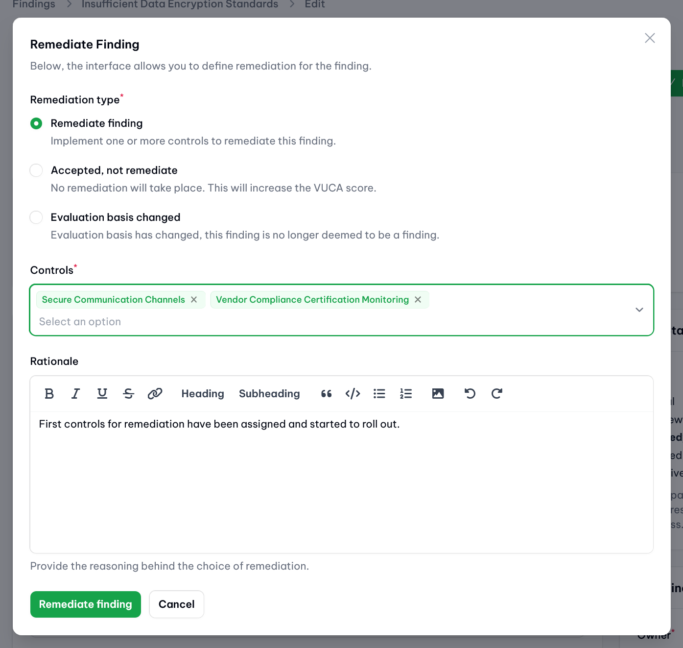 Workflow to remediate findings in vucavoid (demo data)