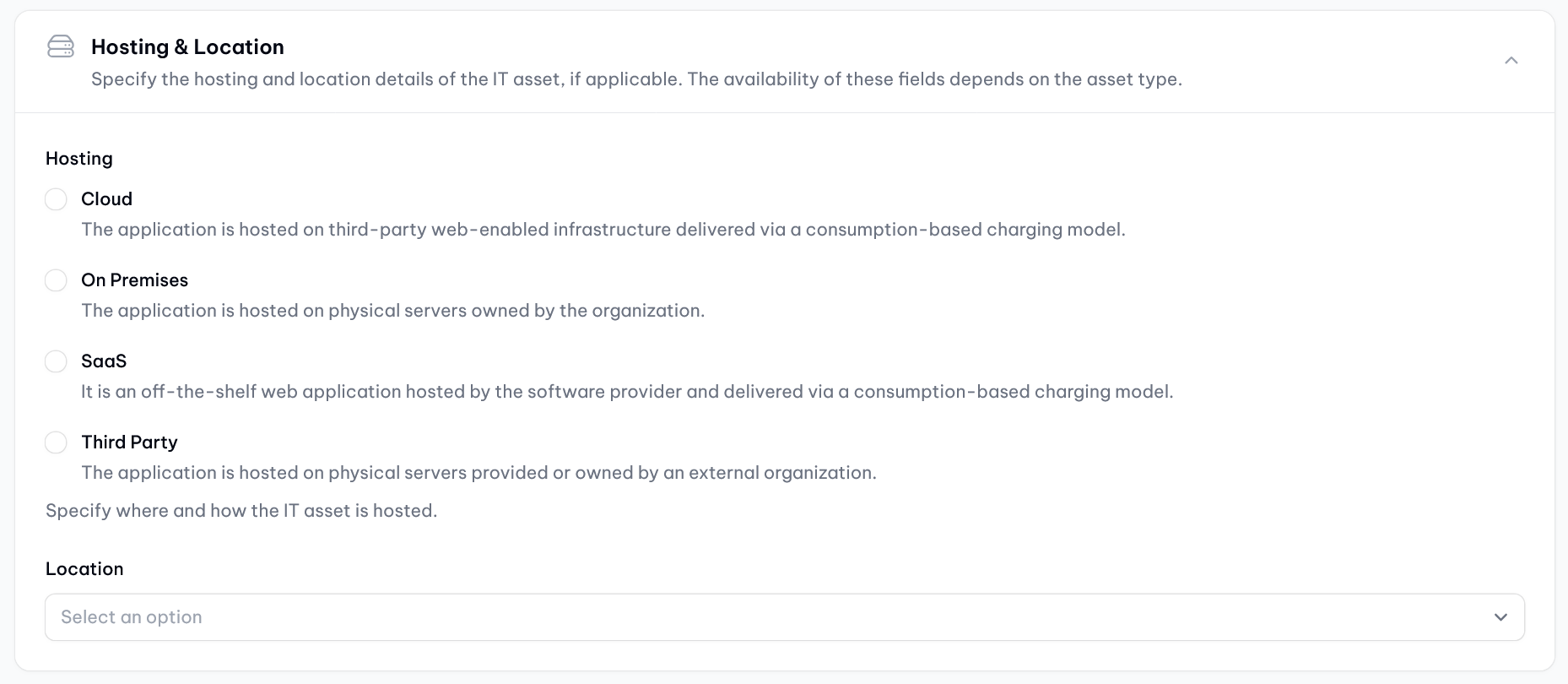 Attributes: IT asset hosting and location