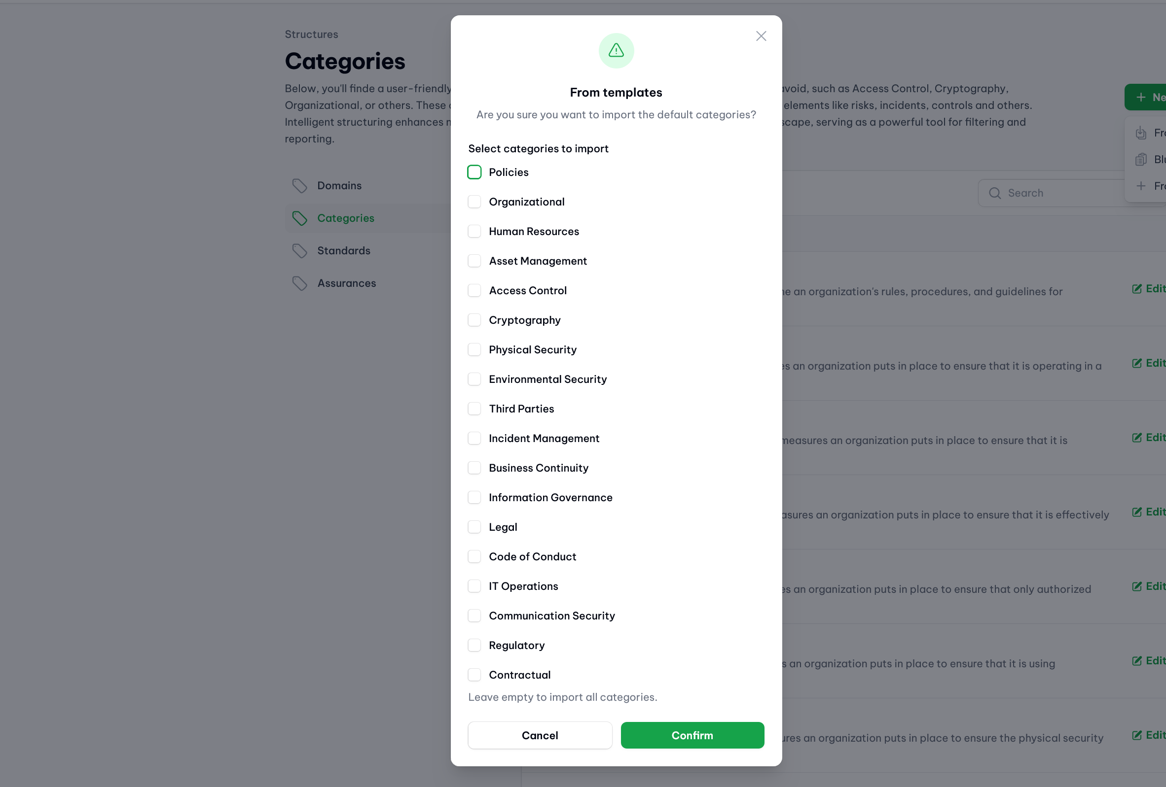 vucavoid structures: Template categories ready for import to any tenant.