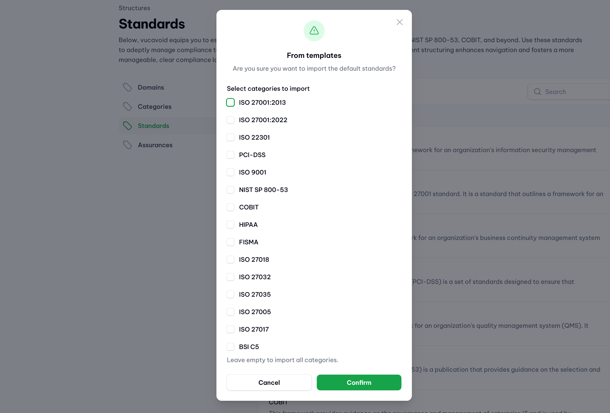 vucavoid structures: Template standards ready for import to any tenant.