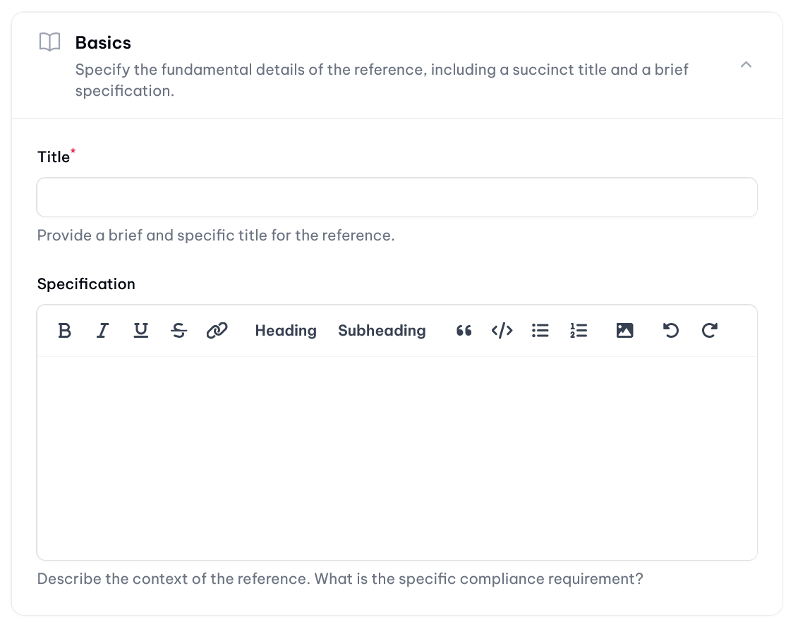 vucavoid requirements: Basic attributes of a reference.