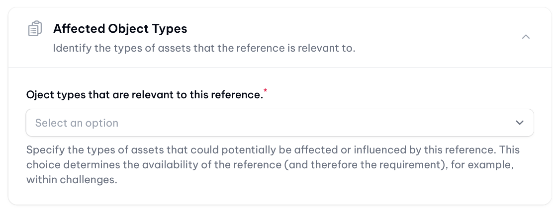 vucavoid requirements: Affectred object types for a reference - could be related to all available types of objects in a tenant's meta model in vucavoid.