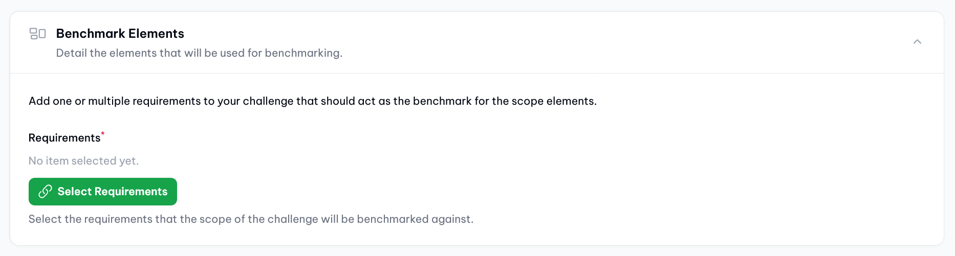 vucavoid challenges: Benchmark elements for a challenge in vucavoid. Here for the challenge type 'Requirements'.