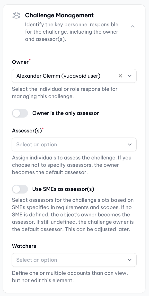 vucavoid challenges: Challenge management