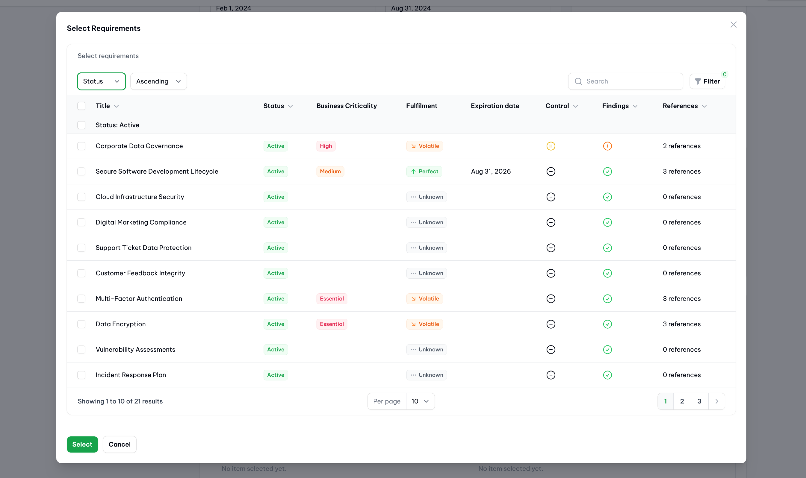 vucavoid challenges: Selecting requirements as benchmark elements for a specific challenge (demo data).