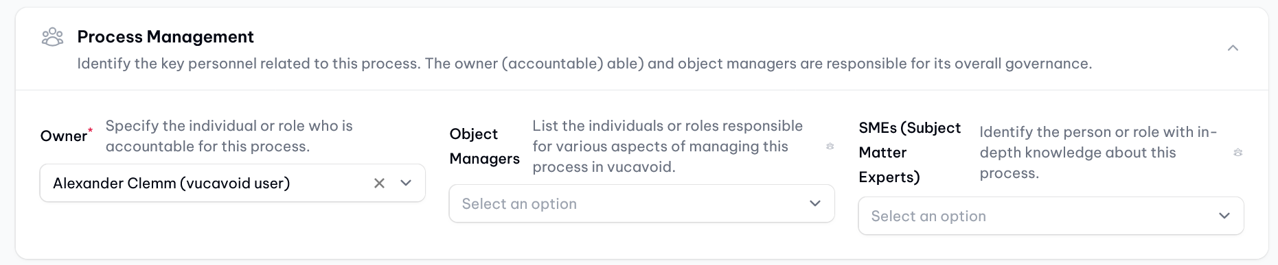 vucavoid object attributes: Process management