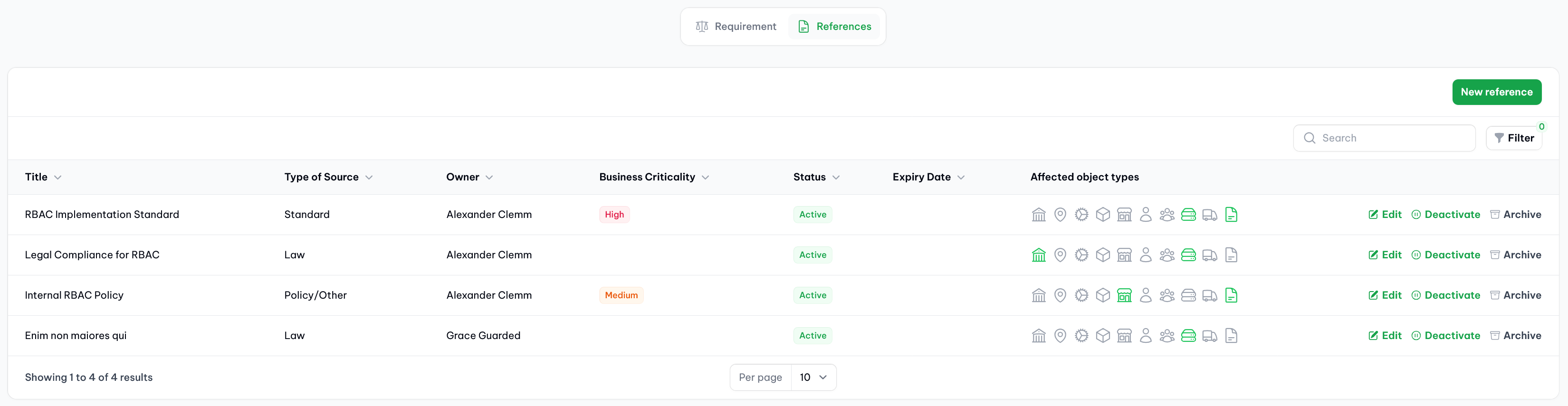 vucavoid: Managing requirements in clusters - with references to the actual sources (screenshot with demo data)